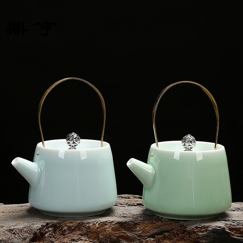 鼎亨青瓷茶壶陶瓷功夫茶具小茶壶提梁壶梅子青粉青泡茶壶小号单茶