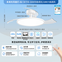 雷士照明未来光风扇灯-自营+猫宁 新品卧室款【全光谱一级能效-未来光】-36瓦-哑白-98显指