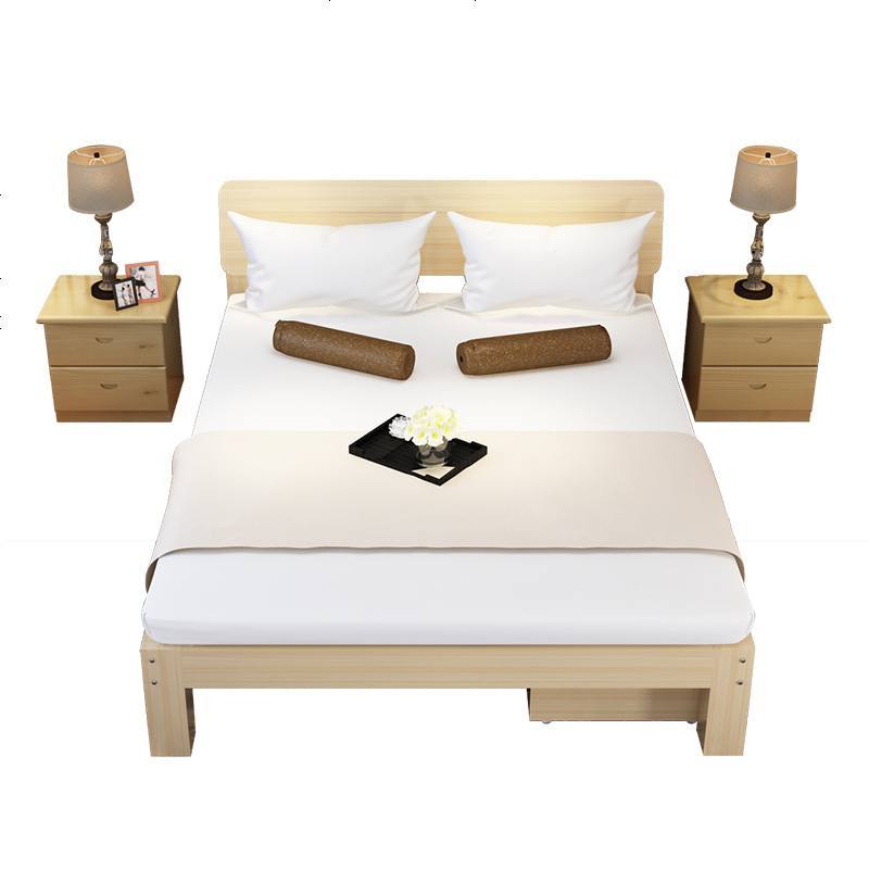 实木床现代简约15米主卧松木双人床18米经济型出租房12m单人床1500mm