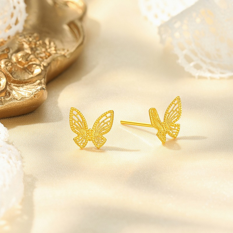 潮宏基花韵系列蝴蝶足金耳钉黄金耳饰精致时尚礼物女计价工费160元