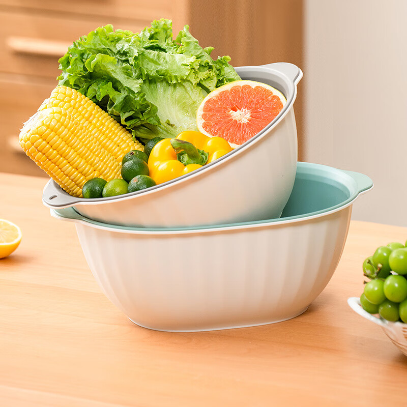 禧天龙(Citylong) C-7321 灰色双层厨房洗菜沥水篮高颜值洗菜篮塑料厨房菜篮客厅水果收纳高清大图