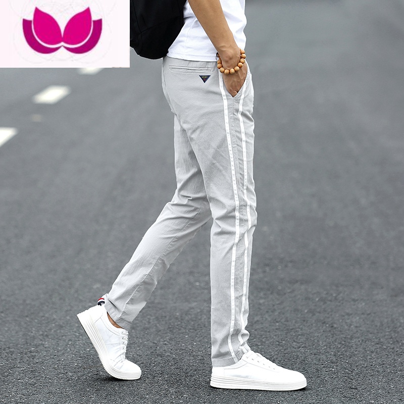 七斓2023春季男士休闲长裤直筒宽松韩版潮流修身百搭条纹裤子男款高清大图
