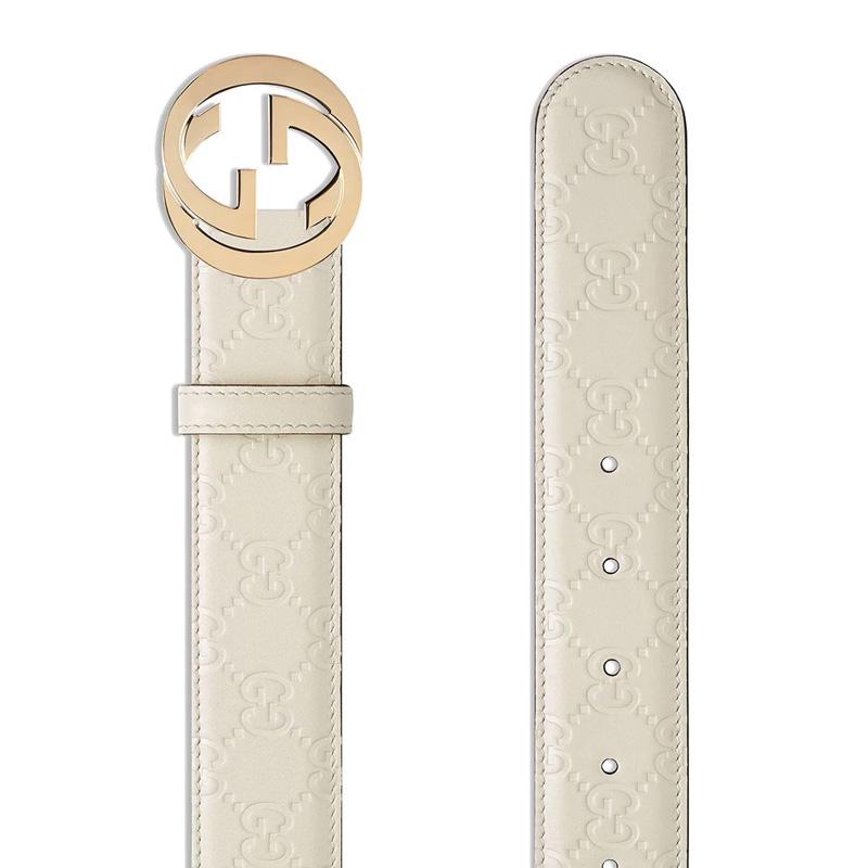 古驰(GUCCI)真皮徽标印花腰带金色搭扣可调节女款时尚百搭配饰高清大图