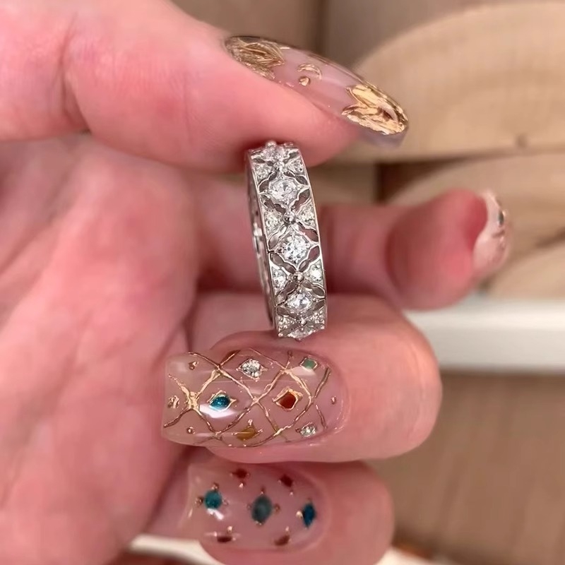 蕾丝菱格轻奢闪钻锆石戒指女开口调节小众高级感时尚百搭新品手饰送女朋友老婆情人节七夕生日礼物