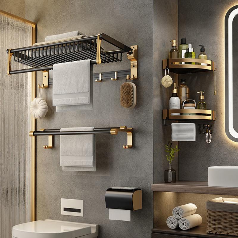 黑金网篮浴巾架50cm卫生间架毛巾架浴室置物架毛巾挂架免打孔浴巾架