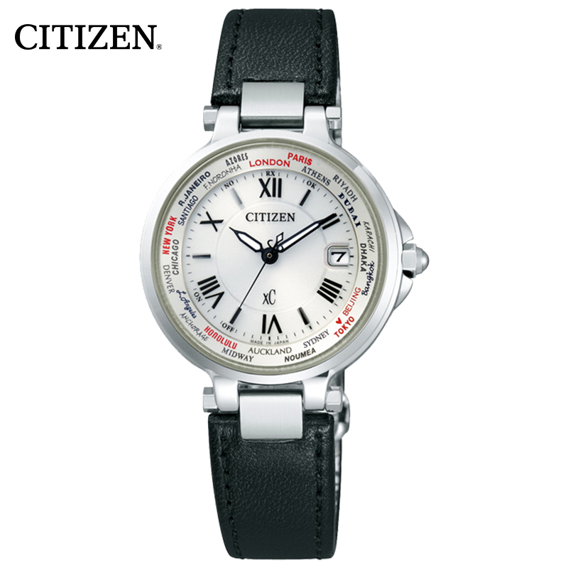 西铁城(CITIZEN)光动能万年历多局电波日期显示皮带时尚休闲女表EC1010-06A