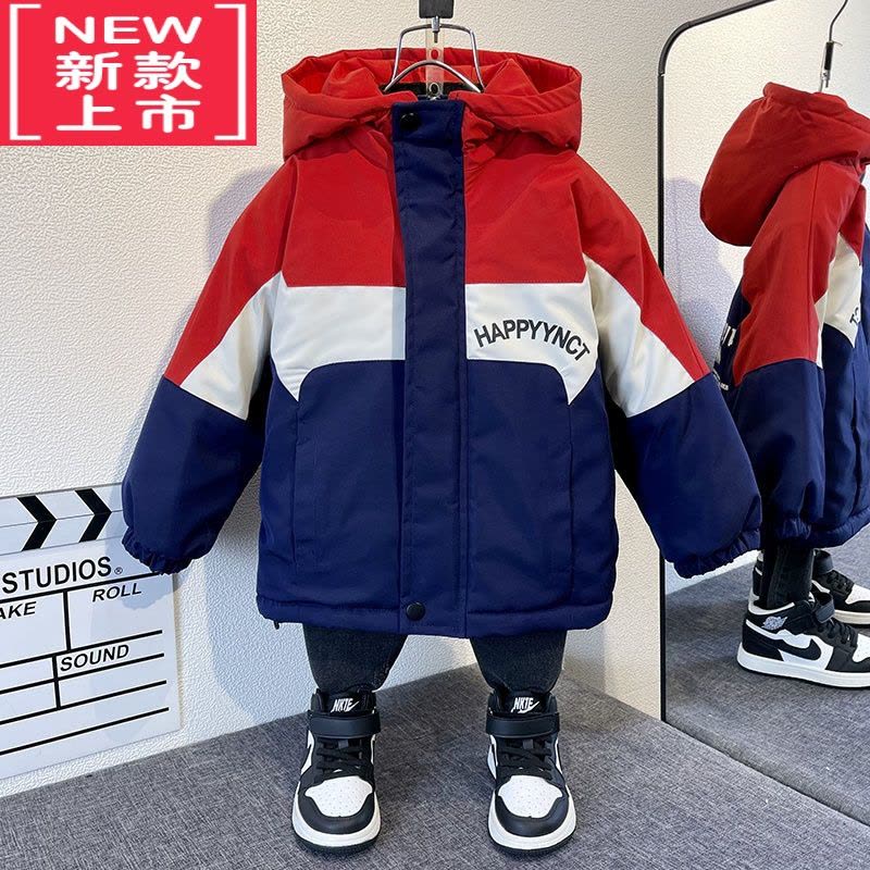 可莉允男童加绒外套2022新款潮儿童秋冬装冲锋衣服宝宝洋气风衣加厚棉服图片