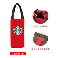 手拎帆布水杯袋子焖烧壶套卡通收纳雨伞保温杯袋子手提便携水壶袋 红色内衬吸扣款