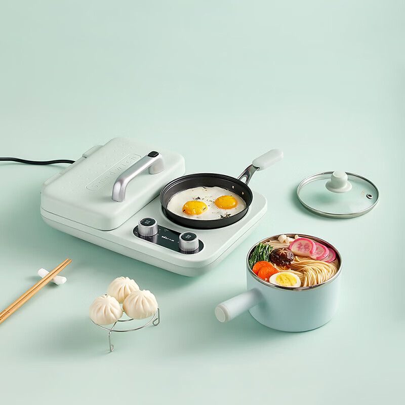 小熊(bear)早餐机电饼铛多士炉多功能料理锅一机多用 自动封边 双烤盘+煮锅+煎锅 DSL-A13F1 台