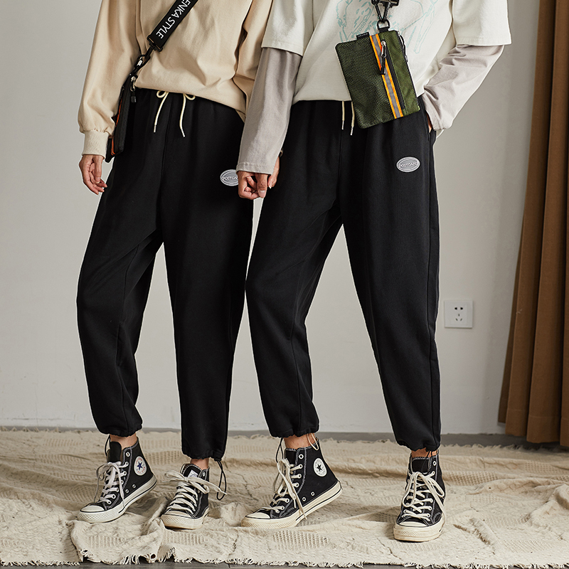 1折价399元唐狮加绒秋冬新款情侣裤子男女休闲卫裤韩宽松工装抽绳裤