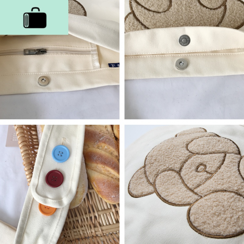 唐糖包袋/自制款可爱刺绣熊双面羊羔绒单肩斜挎包软萌妹帆布挎包NEWLAKE高清大图