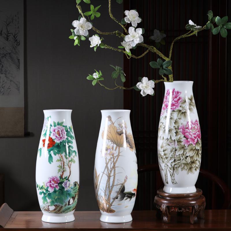 三维工匠景德镇陶瓷器落地大花瓶大号瓷瓶子牡丹花荷花客厅家居装饰品