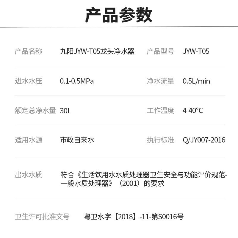 [旗舰店]九阳 (Joyoung )水龙头台式前置净水机家用厨房过滤器自来水可视化可清洗滤芯JYW-T05 1机1芯套装