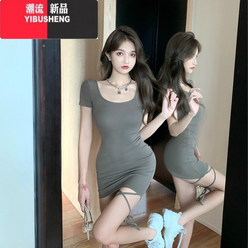 YIBUSHENG甜辣妹纯欲风气质小黑裙高级感御姐修身包臀短裙连衣裙2022新款