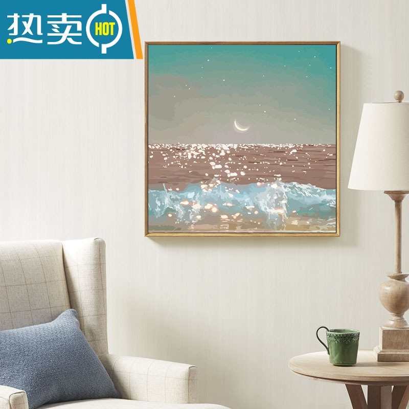 敬平ins风阳光大海diy数字油画手绘填充丙烯颜料油彩画风景装饰画装饰画高清大图