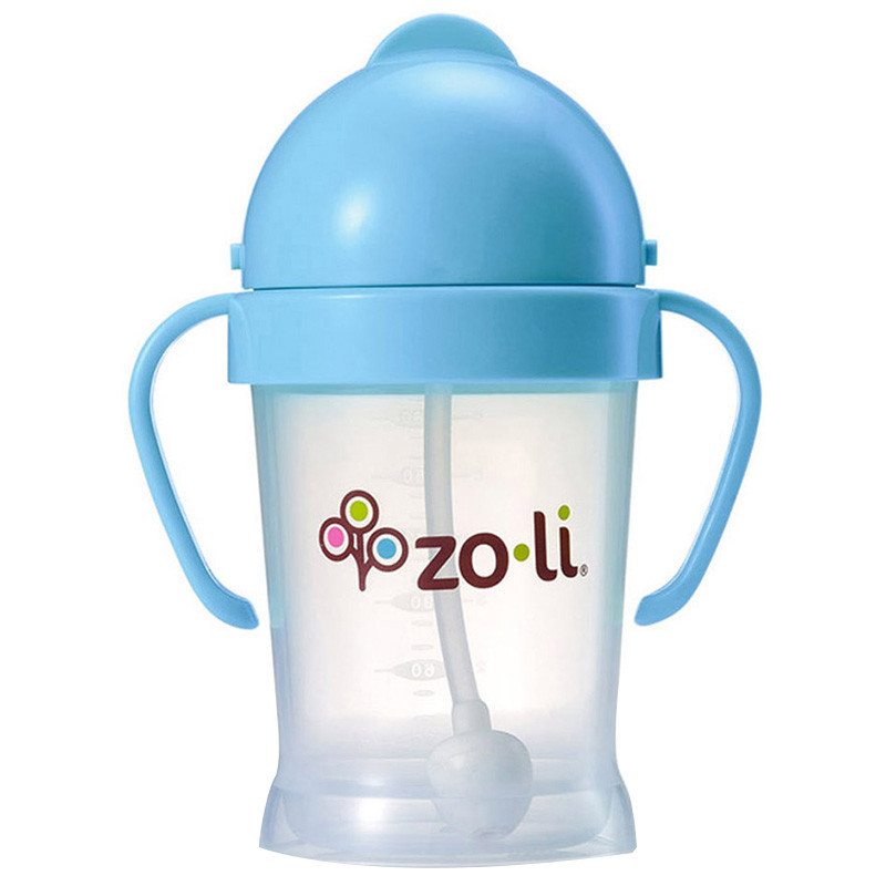 zoli BF11PPB001 婴儿硅胶防漏学饮杯 宝宝吸管水杯 蓝色 180ml