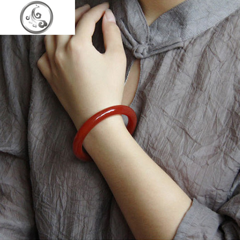 天然原色红玛瑙细条手镯圆条女款本命年原色玉髓手镯水晶镯送证书 JiMi