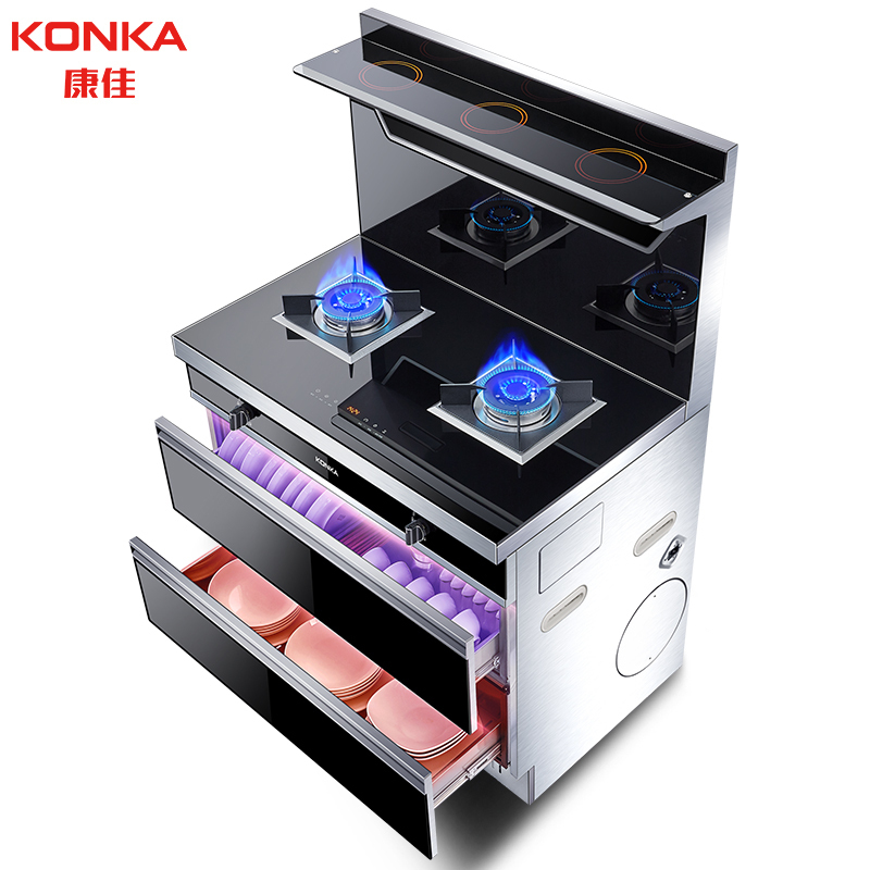 康佳(KONKA) KDD10 集成灶 家用集成一体灶 电加热清洗带暖菜功能 侧吸式烟灶消套装 天然气