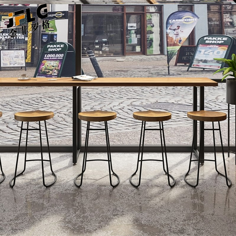 金菲罗格实木吧台桌家用阳台靠墙长桌铁艺吧台桌椅高清大图