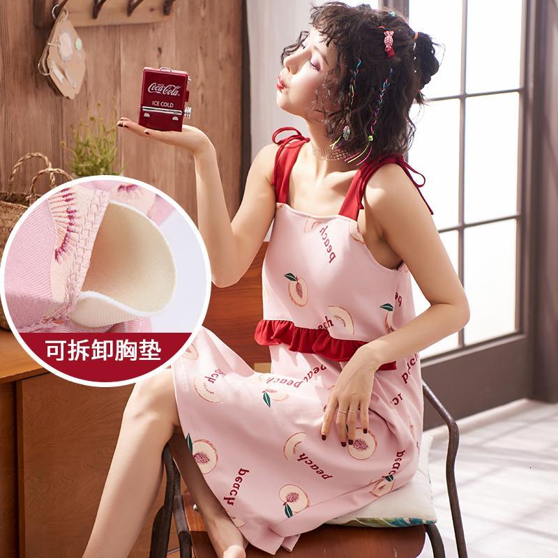 背心睡裙女夏季薄款纯棉无袖家居服自带胸垫孕妇宽松吊带外穿睡衣