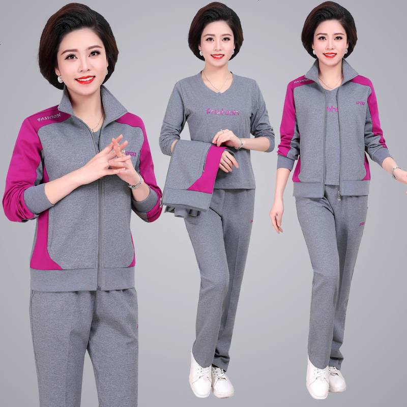 锋非凡品牌中老年运动套装女春秋季长袖外套妈妈装母亲455060岁休闲