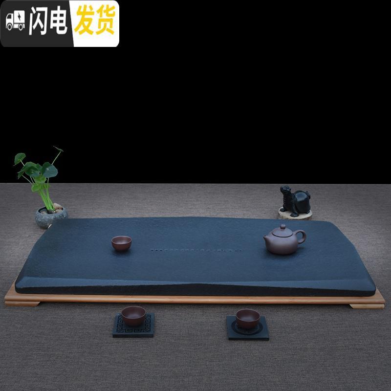 三维工匠东韵整块乌金石茶盘复古石头茶台石材茶海石黑石排水茶承 120*60*3茶具高清大图