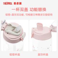 膳魔师THERMOS儿童Tritan吸管杯夏季水杯手提杯轻量便携手提大容量550ml 礼盒装TCSJ-553D GRAY