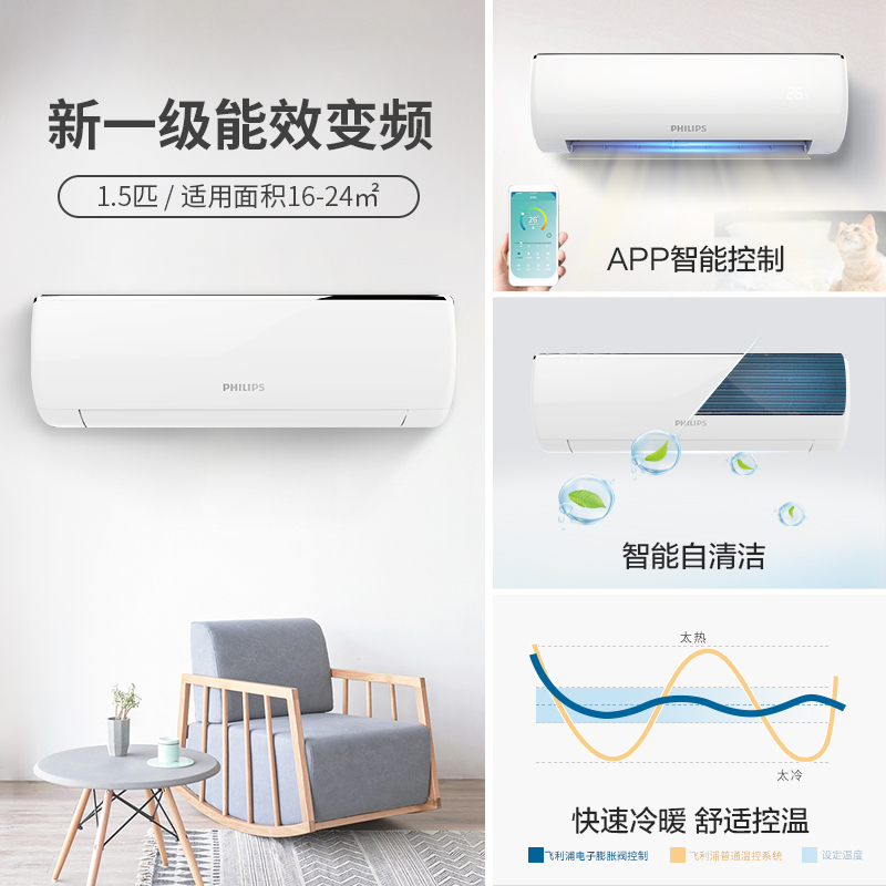 飞利浦(Philips) 1P 变频冷暖 1级能效 静音节能 卧室壁挂式空调 FAC26V1N1HR