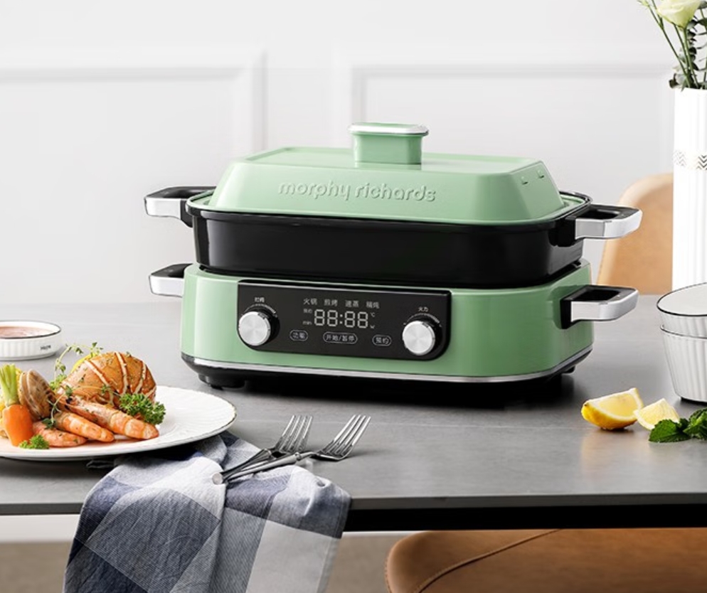 摩飞电器(Morphyrichards)二代升级多功能锅料理锅鸳鸯火锅5升定时预约烤肉涮一体蒸煮炒煎多用途电火锅高清大图