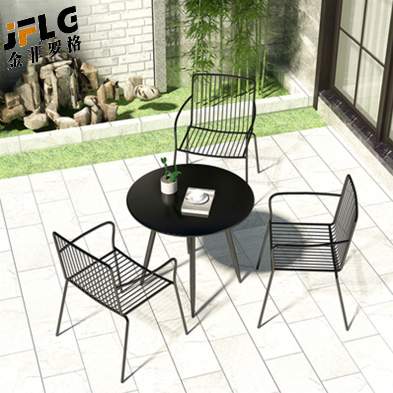 金菲罗格现代简约铁艺户外休闲桌椅 黑色一桌四椅高清大图