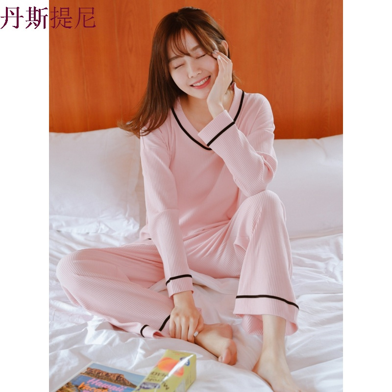 睡衣女秋季 长袖纯棉韩版可爱甜美清新学生套装休闲 家居服粉色
