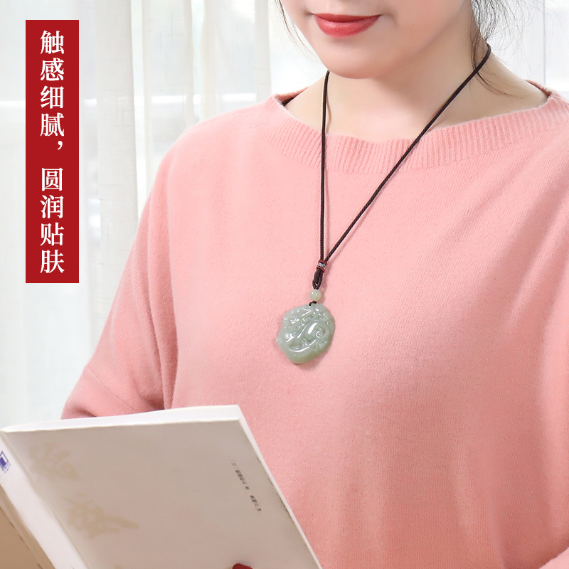 印象眸 和田玉貔貅圆牌吊坠 浅青玉如意元宝貔貅玉石挂坠项坠 附送证书
