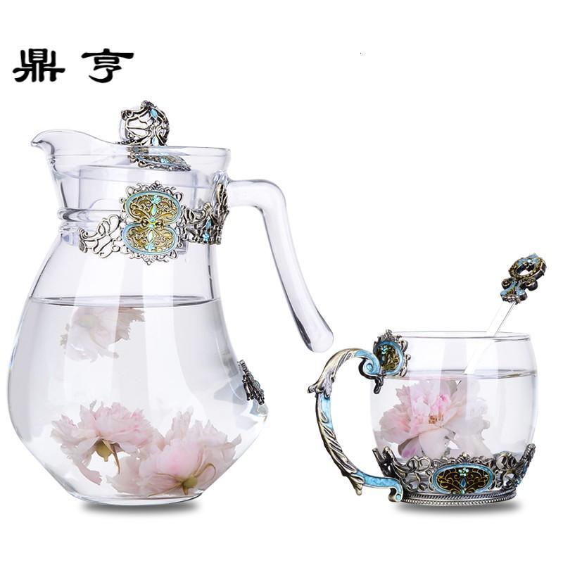 鼎亨LUXURY欧式珐琅彩水杯水壶套装家用个性花茶杯果汁杯耐热玻璃