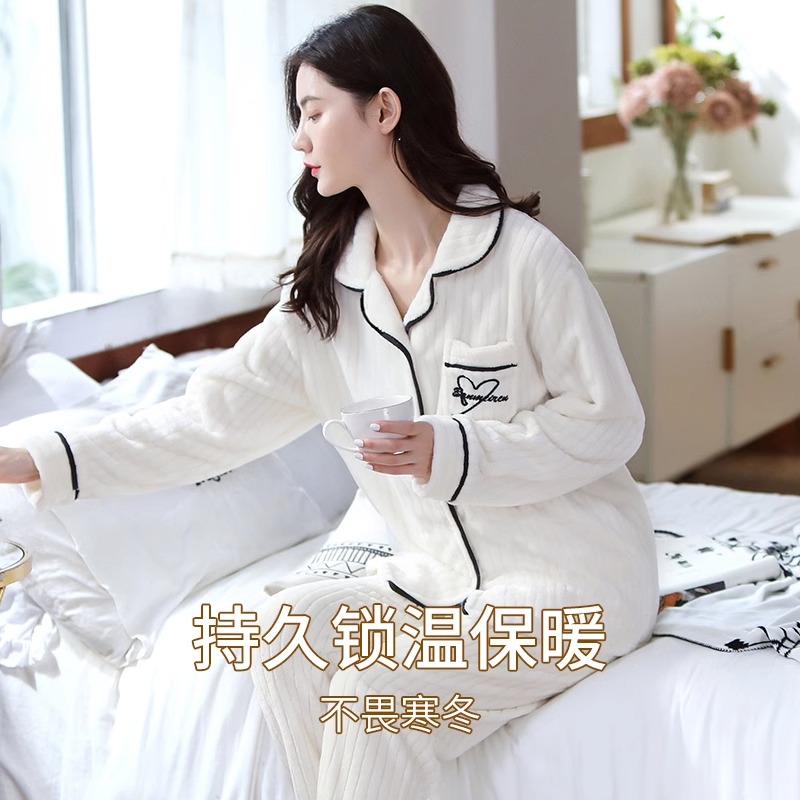 浪莎珊瑚绒睡衣女士秋冬款2024新款加绒加厚冬季法兰绒家居服套装高清大图
