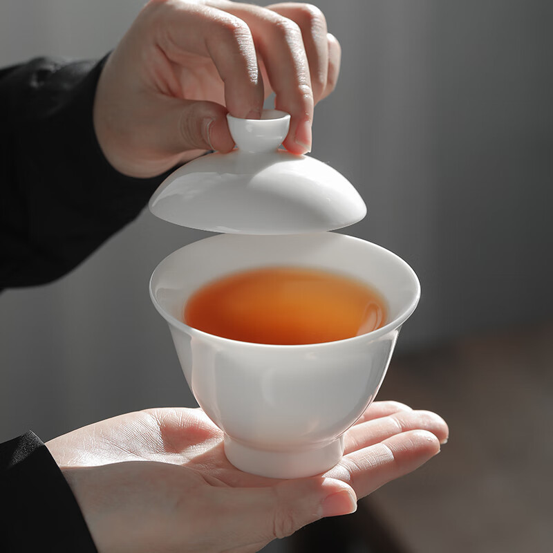 苏氏陶瓷(SUSHI CERAMICS) J0335 羊脂玉茶具组(茶杯茶壶盖碗茶漏组) 12件套 (单位:套)高清大图