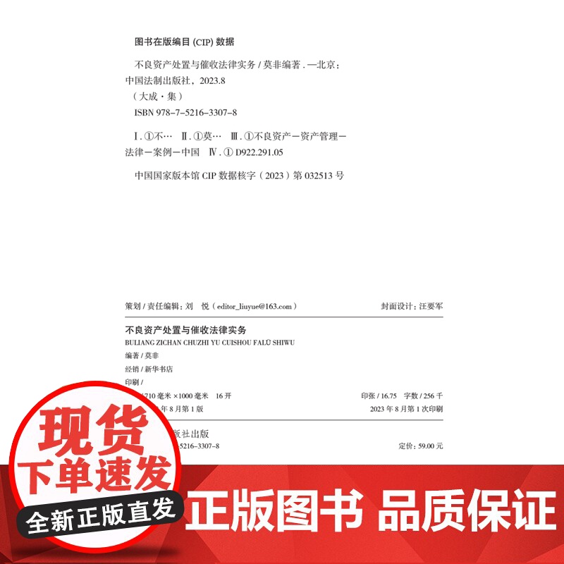 正版 不良资产处置与催收法律实务[大成.集]莫非 编著 中国法制出版社 9787521633078高清大图