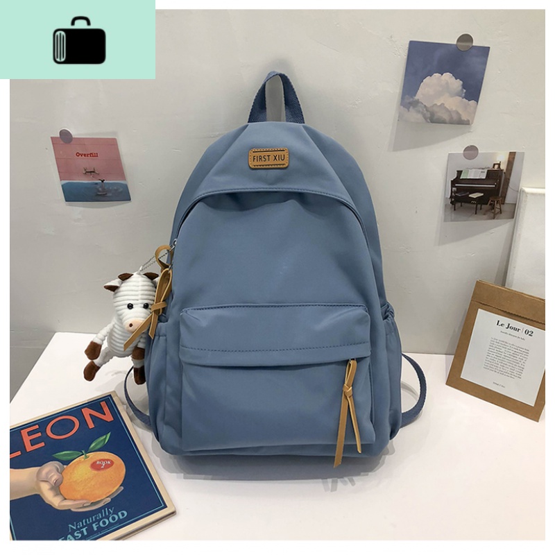 网红双肩包女韩版高中2020新款书包女ins风中学生初中生背包百搭NEWLAKE 蓝色要小奶牛