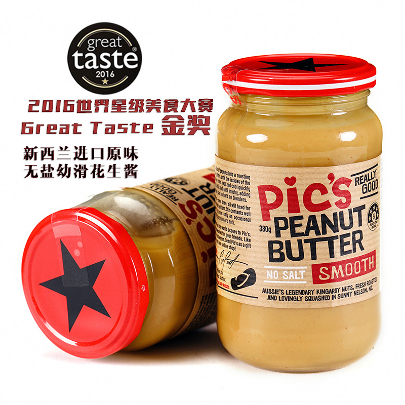 新西兰原装进口 皮卡思pics花生酱 无盐幼滑380g 蘸酱抹面包酱意面面条拌面酱