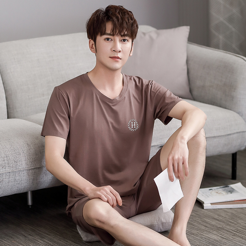 睡衣男士夏季莫代尔短袖短裤男款夏天薄款可外穿加大码家居服套装