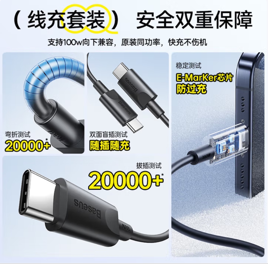 苏宁 倍思 65W氮化镓充电器套装 多口Type-C快充头高清大图