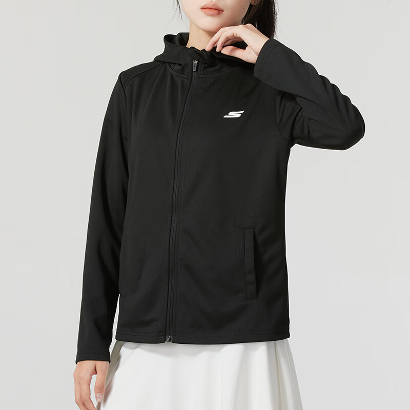 斯凯奇(Skechers)女装新款梭织连帽夹克时尚百搭运动外套P224W163-03K8 ZP P224W163-03K8/黑色 XL