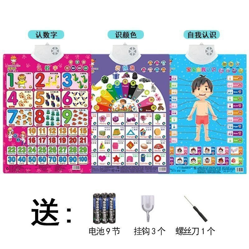 小孩学拼音字母单面神器墙挂大班20197学习图片韵母表彩色4认知卡 颜色+自我认识+数字[3张]
