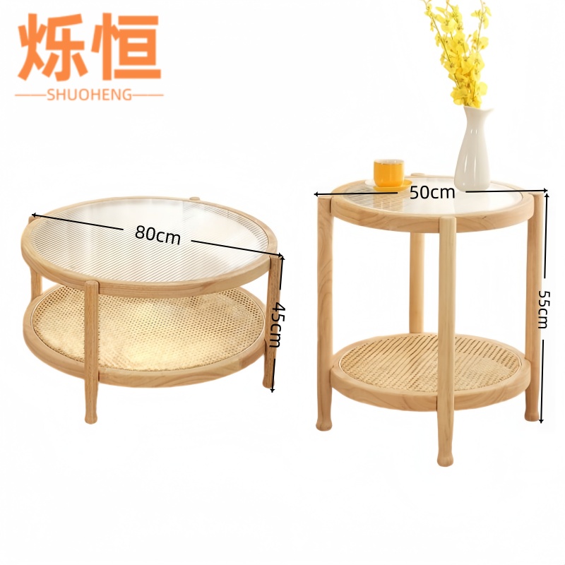 烁恒 实木玻璃茶几 两件套 套高清大图