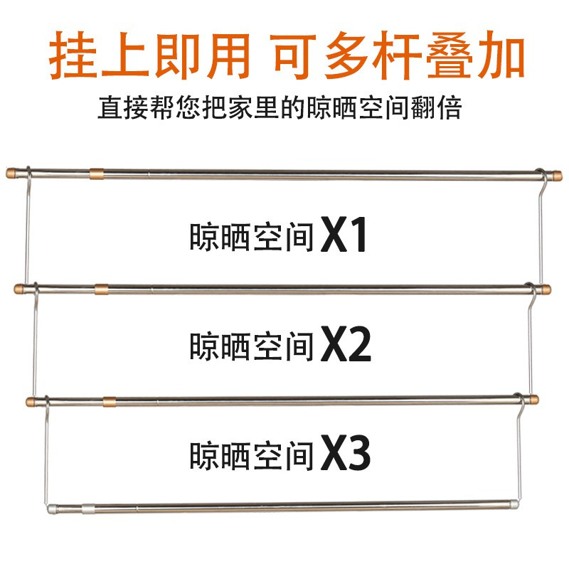 三维工匠阳台晾被子晒被子家用床单伸缩晾衣杆不锈钢宿舍折叠凉衣架 三维工 银色高度50厘米(可伸缩长度1.26-2.3