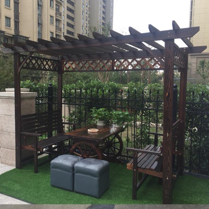 森美人防腐木葡萄架户外庭院家具阳台花园休闲桌椅爬藤花架别墅木屋凉亭 超大款配65车轮桌椅