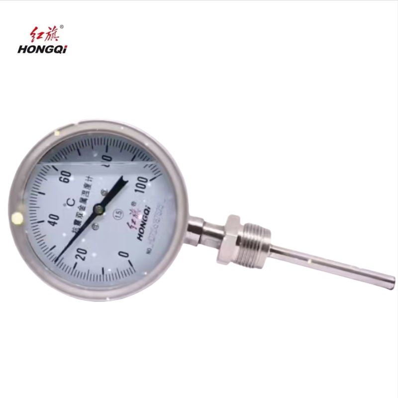 红旗 不锈钢耐震双金属温度计检测款WSSN-411 100℃ 个高清大图
