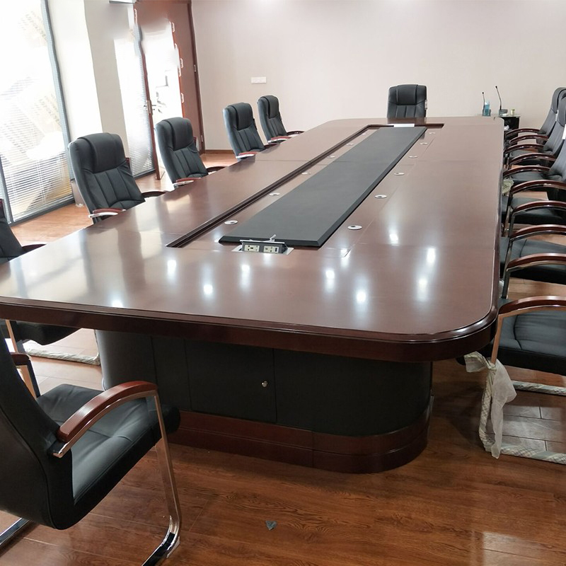 京中柜会议桌长桌椭圆形大型会议桌多人开会桌油漆商务贴实木木皮会议台培训桌高档会议桌椅可开升级器孔 长8*宽2*高0.76