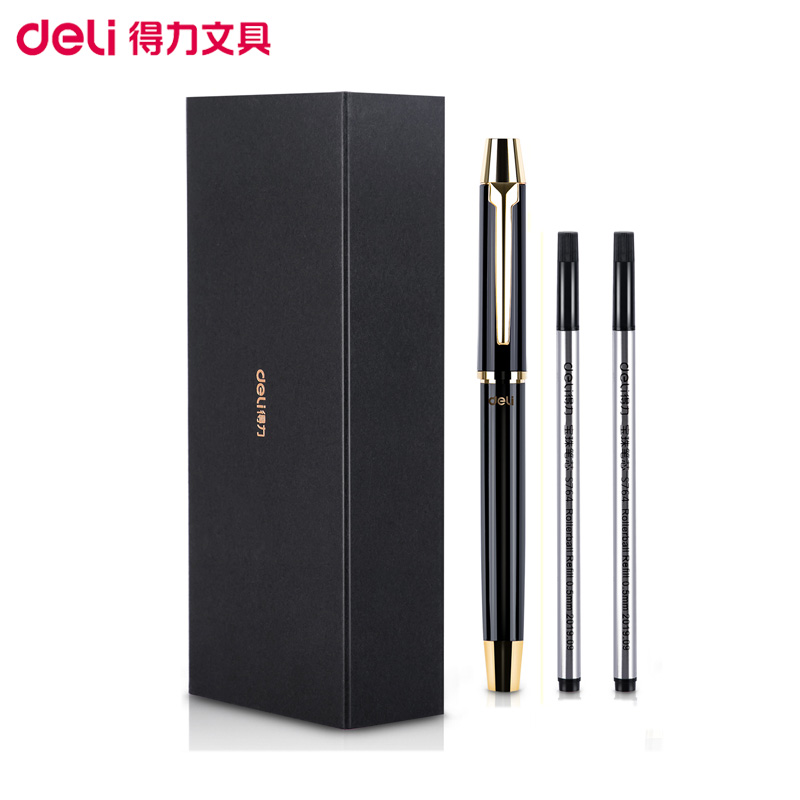 得力(deli)S158宝珠笔套装 0.5mm子弹头黑色 商务办公宝珠笔书写练字笔签字笔签名笔 办公用品