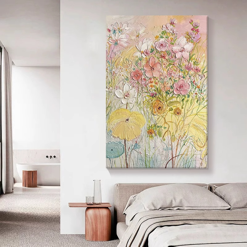 茹洋 2025新款高级感抽象花卉手绘油画客厅肌理挂画高品质高清大图