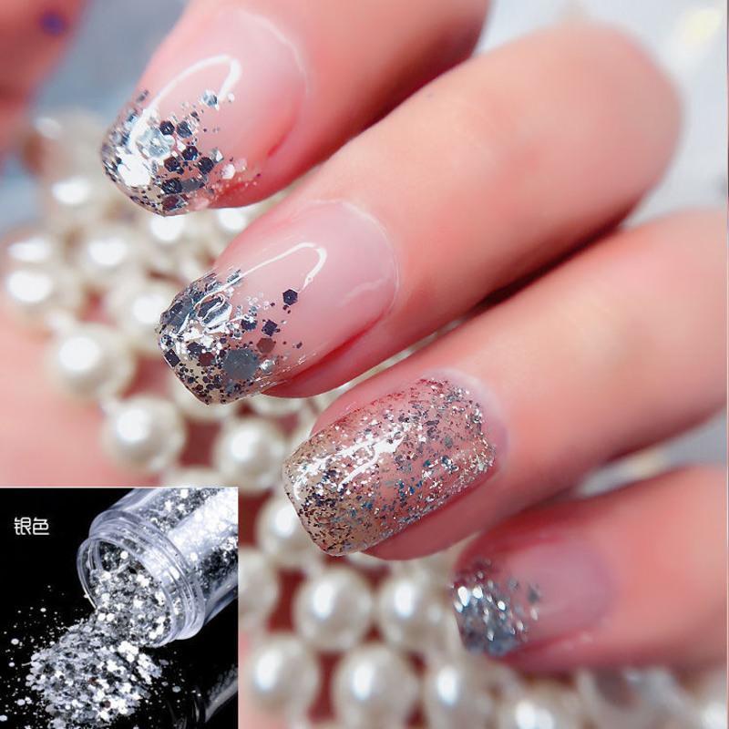 美甲闪粉指甲闪粉六角亮片镭射粉超闪14色大小混合粉璀璨细粉10g银色